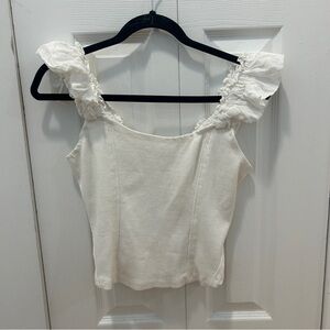 Anthropologie Cream Ruffled Ribbed Tank
